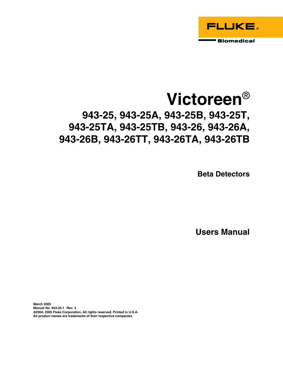 Fluke Biomedical 943-25 User Manual | 20 pages