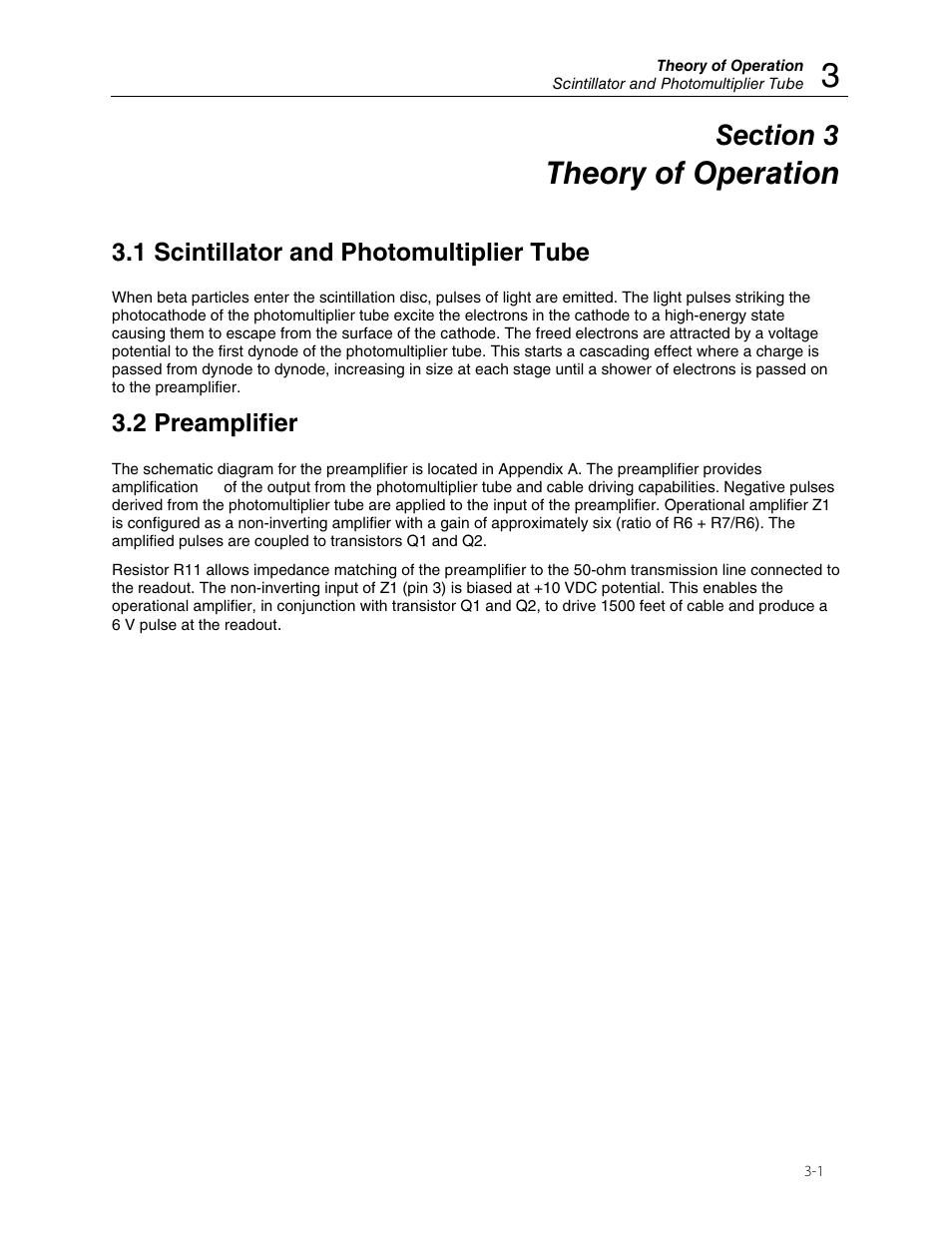 Theory of operation, 1 scintillator and photomultiplier tube, 2 preamplifier | Fluke Biomedical 943-25 User Manual | Page 11 / 20