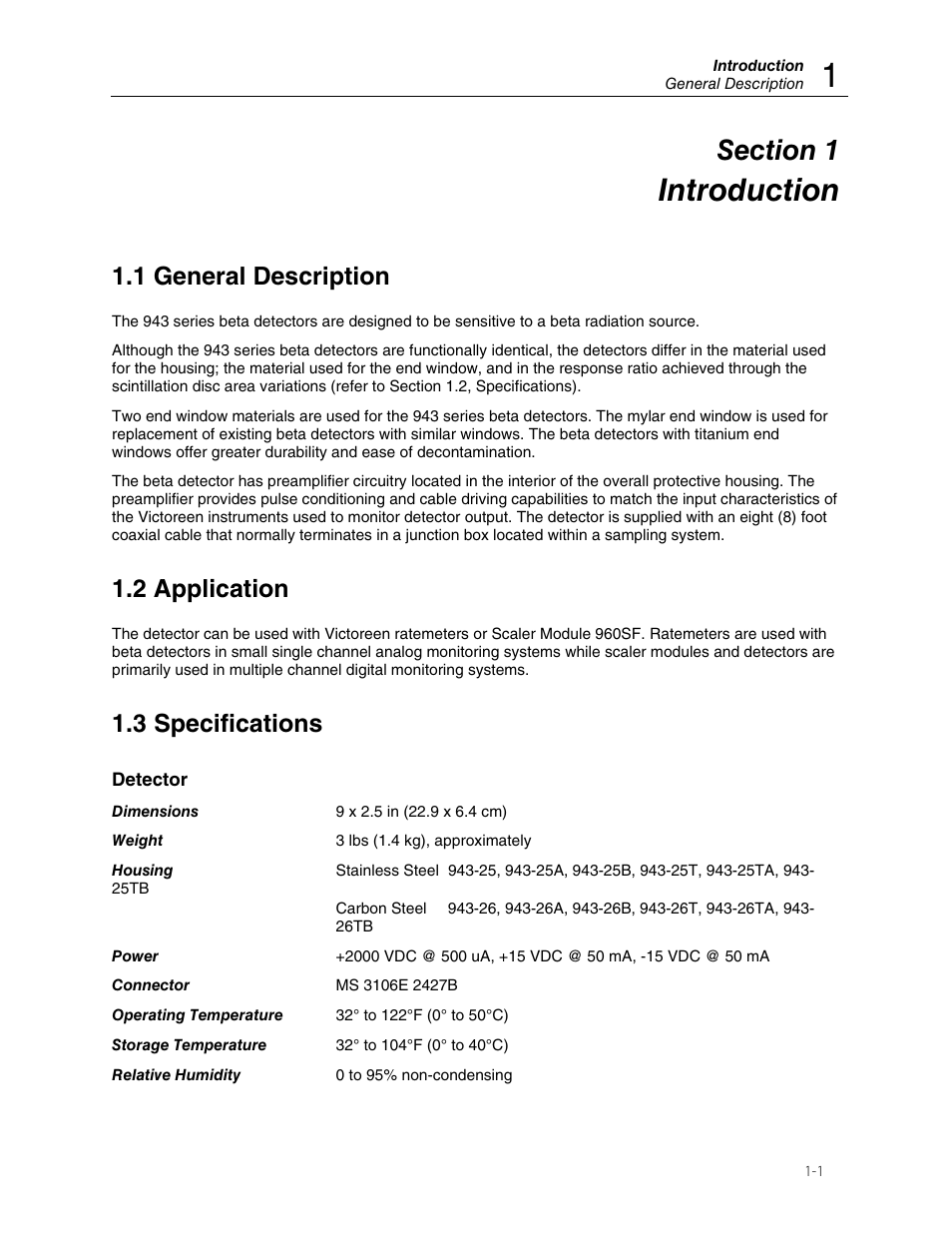 Introduction, 1 general description, 2 application | 3 specifications | Fluke Biomedical 943-25 User Manual | Page 5 / 20
