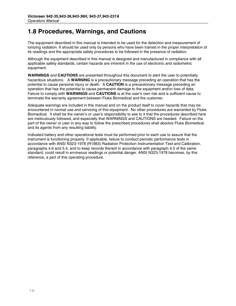 8 procedures, warnings, and cautions | Fluke Biomedical 943-35 User Manual | Page 10 / 22