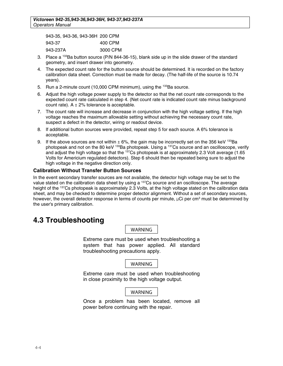 3 troubleshooting | Fluke Biomedical 943-35 User Manual | Page 18 / 22