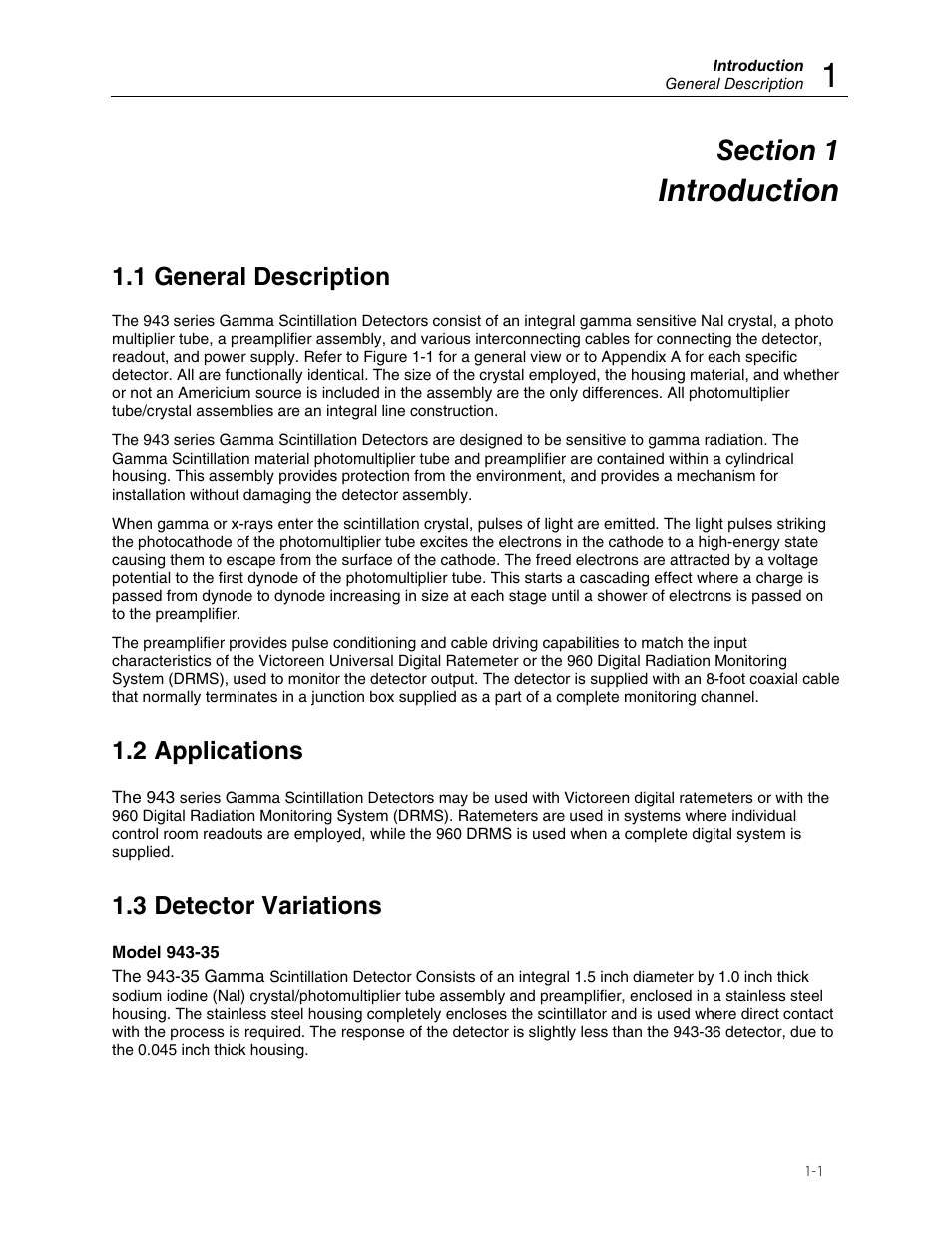 Introduction, 1 general description, 2 applications | 3 detector variations | Fluke Biomedical 943-35 User Manual | Page 5 / 22