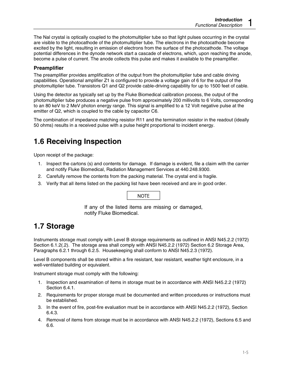 6 receiving inspection, 7 storage | Fluke Biomedical 943-35 User Manual | Page 9 / 22