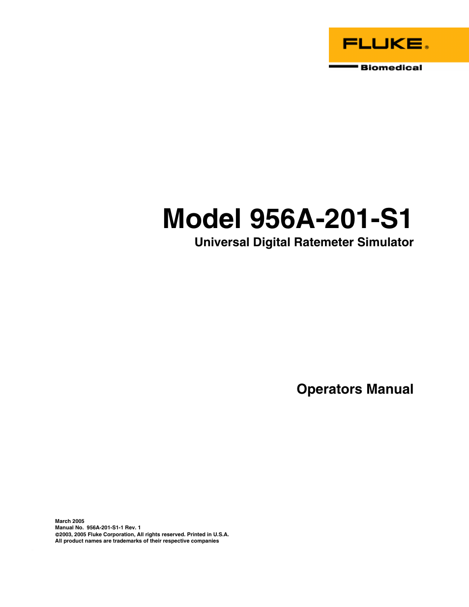 Fluke Biomedical 956A-201-S1 User Manual | 24 pages