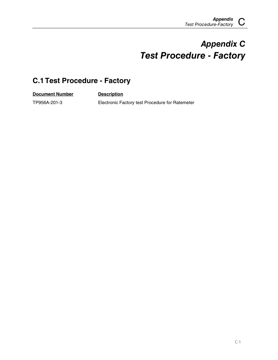 Test procedure - factory, Appendix c, C.1 test procedure - factory | Fluke Biomedical 956A-201-S1 User Manual | Page 19 / 24