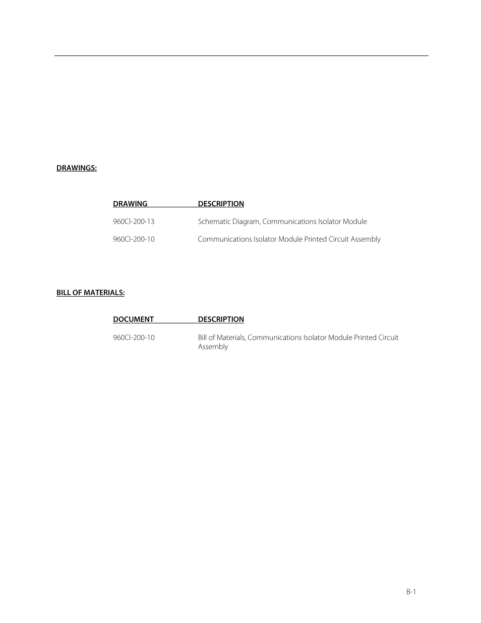 Appendix b, Applicable drawings and bill of materials | Fluke Biomedical 960CI-200 User Manual | Page 24 / 25