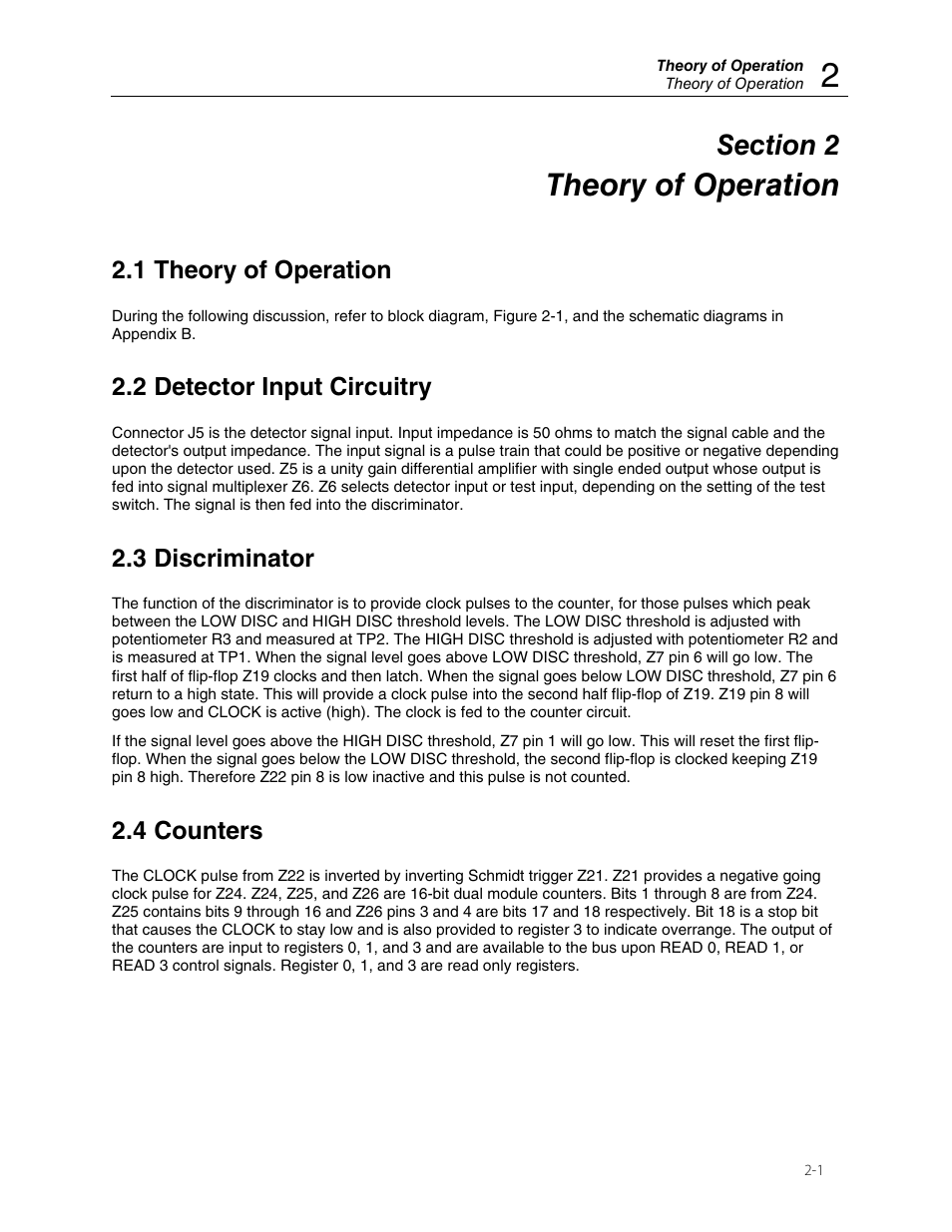Theory of operation, 1 theory of operation, 2 detector input circuitry | 3 discriminator, 4 counters | Fluke Biomedical 960SF-220 User Manual | Page 9 / 22
