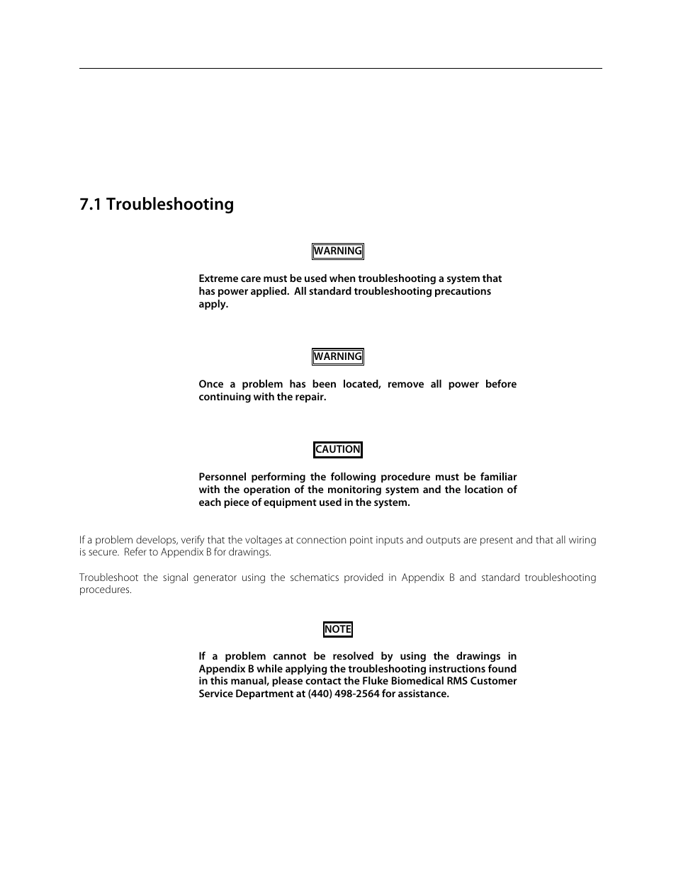 Section 7, Troubleshooting, 1 troubleshooting | Fluke Biomedical 960SG-500 User Manual | Page 19 / 25