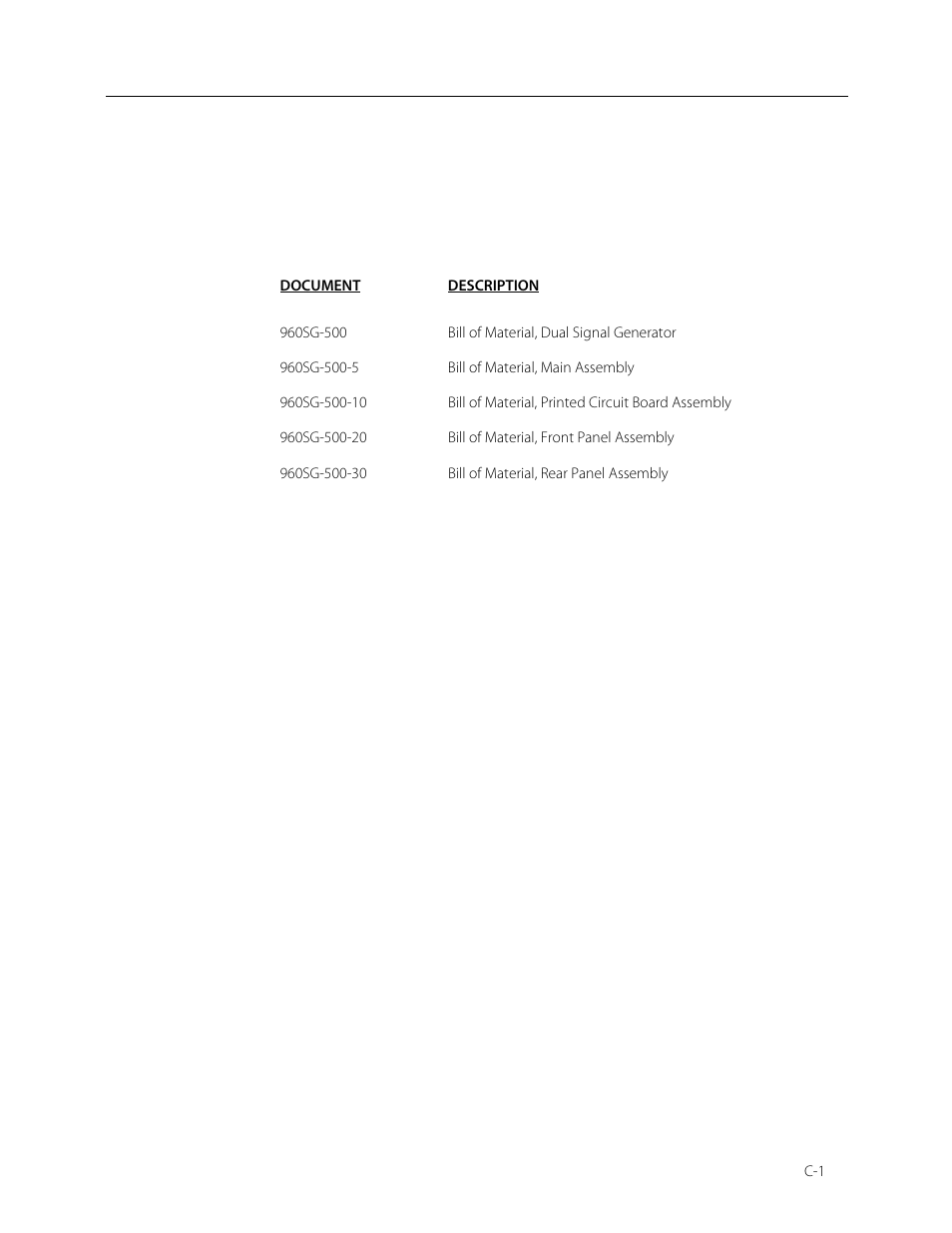 Appendix c, Bills of material | Fluke Biomedical 960SG-500 User Manual | Page 24 / 25