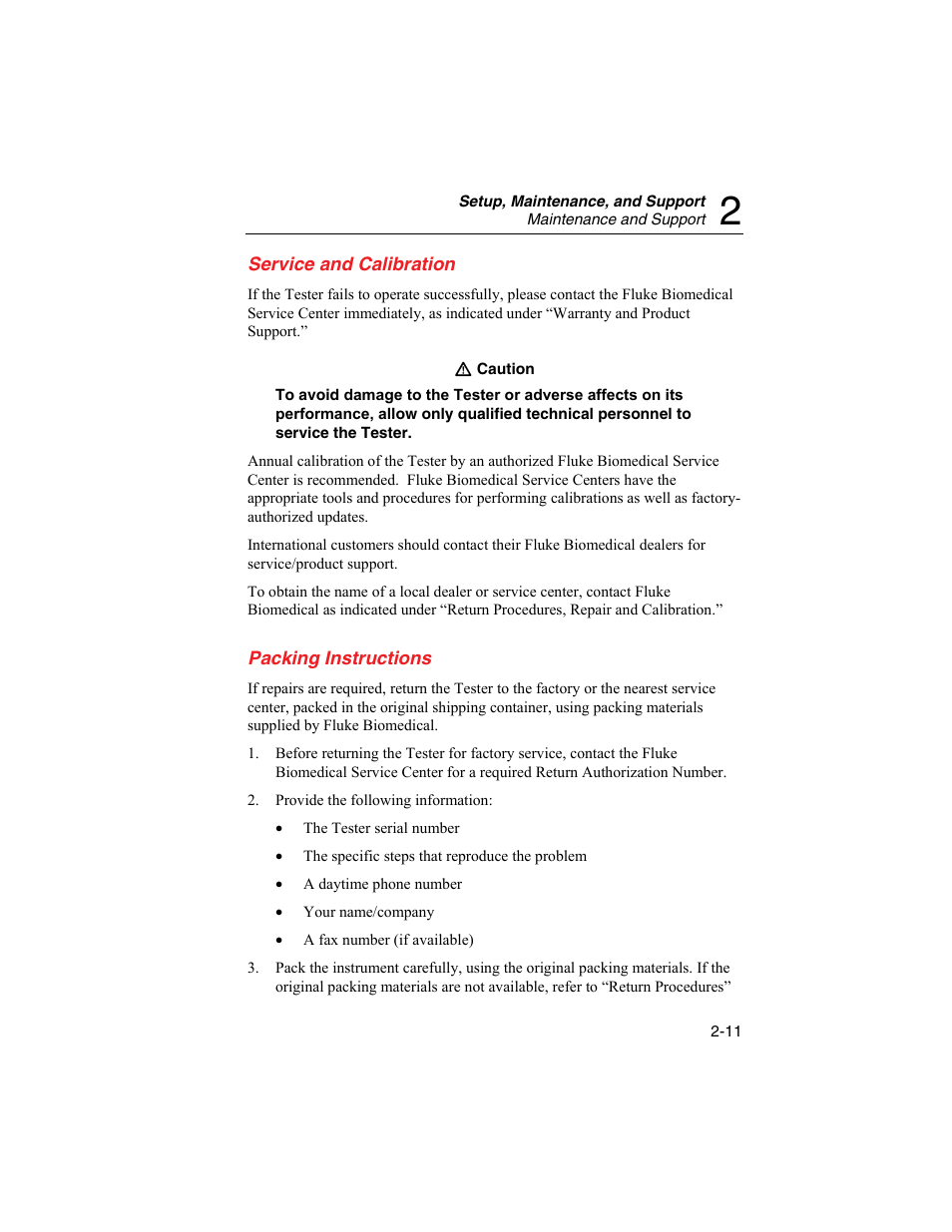 Service and calibration, Packing instructions | Fluke Biomedical BP Pump 2 User Manual | Page 35 / 82