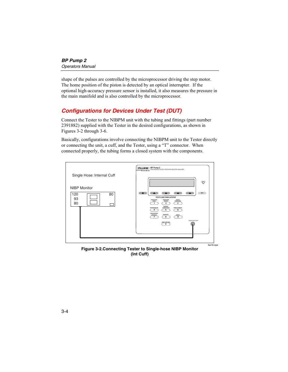 Configurations for devices under test (dut), Bp pump 2, Operators manual | Fluke Biomedical BP Pump 2 User Manual | Page 40 / 82