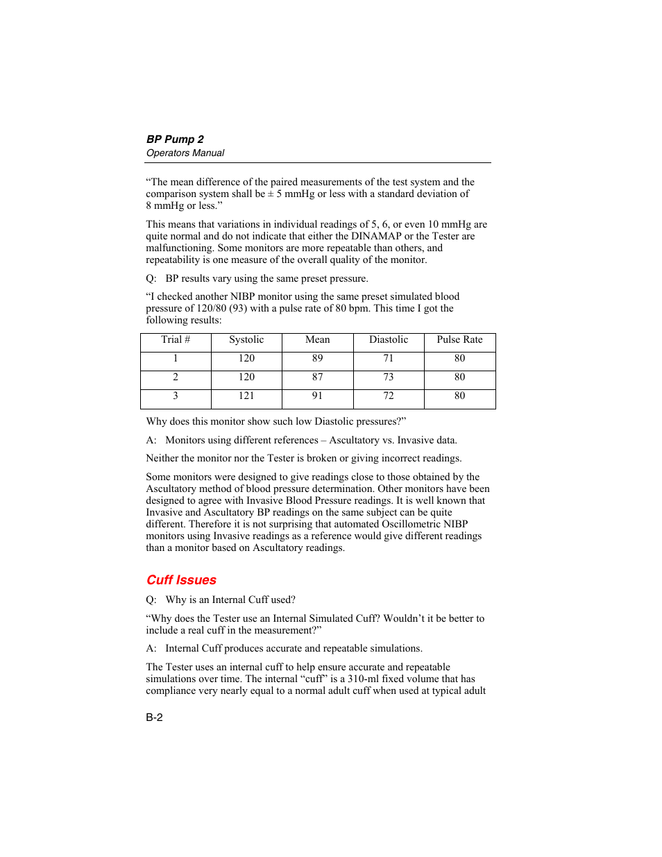 Cuff issues | Fluke Biomedical BP Pump 2 User Manual | Page 72 / 82