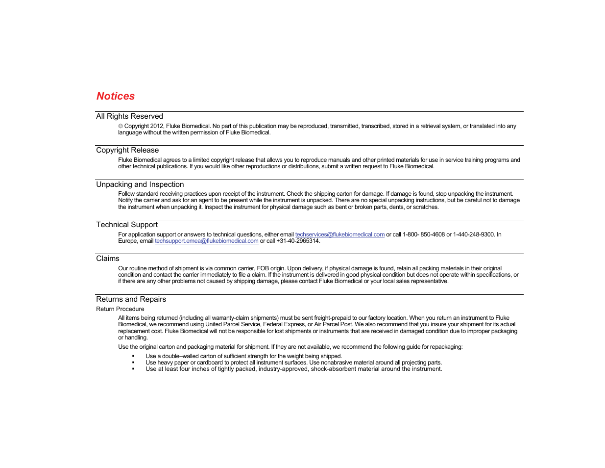 Notices | Fluke Biomedical ProSim 2 User Manual | Page 3 / 60