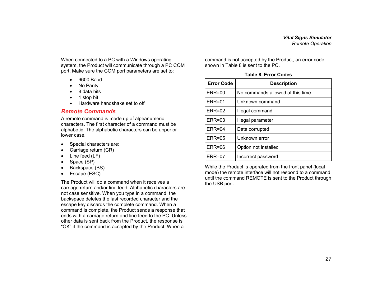 Remote commands | Fluke Biomedical ProSim 2 User Manual | Page 39 / 60