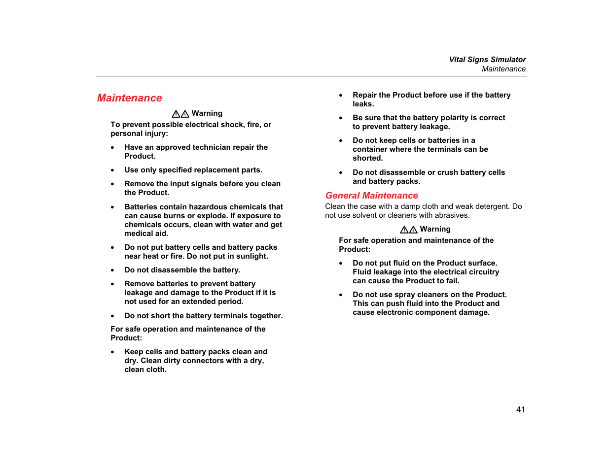 Maintenance, General maintenance | Fluke Biomedical ProSim 2 User Manual | Page 53 / 60