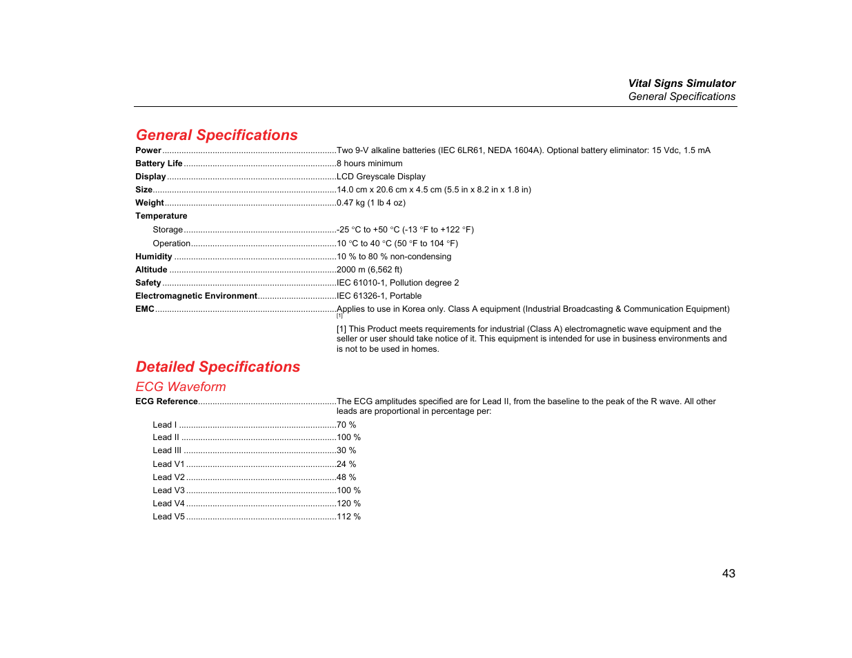 General specifications, Detailed specifications, Ecg waveform | Fluke Biomedical ProSim 2 User Manual | Page 55 / 60