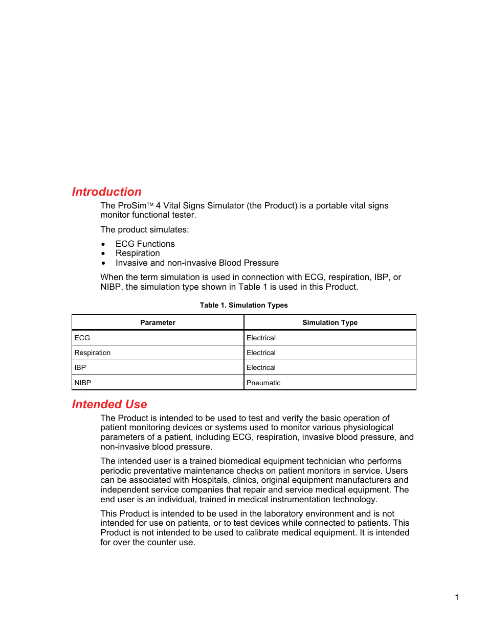 Introduction, Intended use | Fluke Biomedical ProSim 4 User Manual | Page 11 / 46