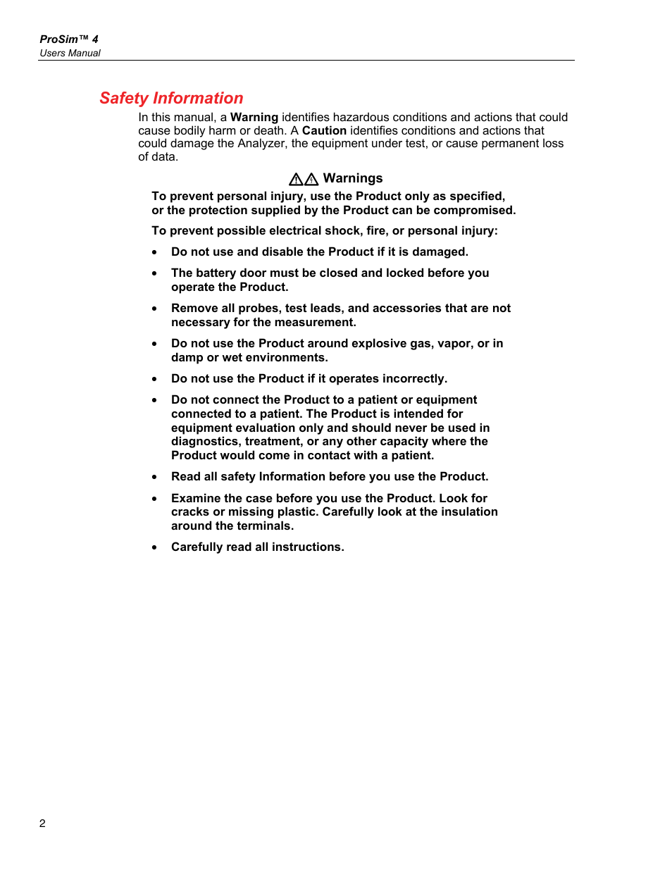 Safety information | Fluke Biomedical ProSim 4 User Manual | Page 12 / 46
