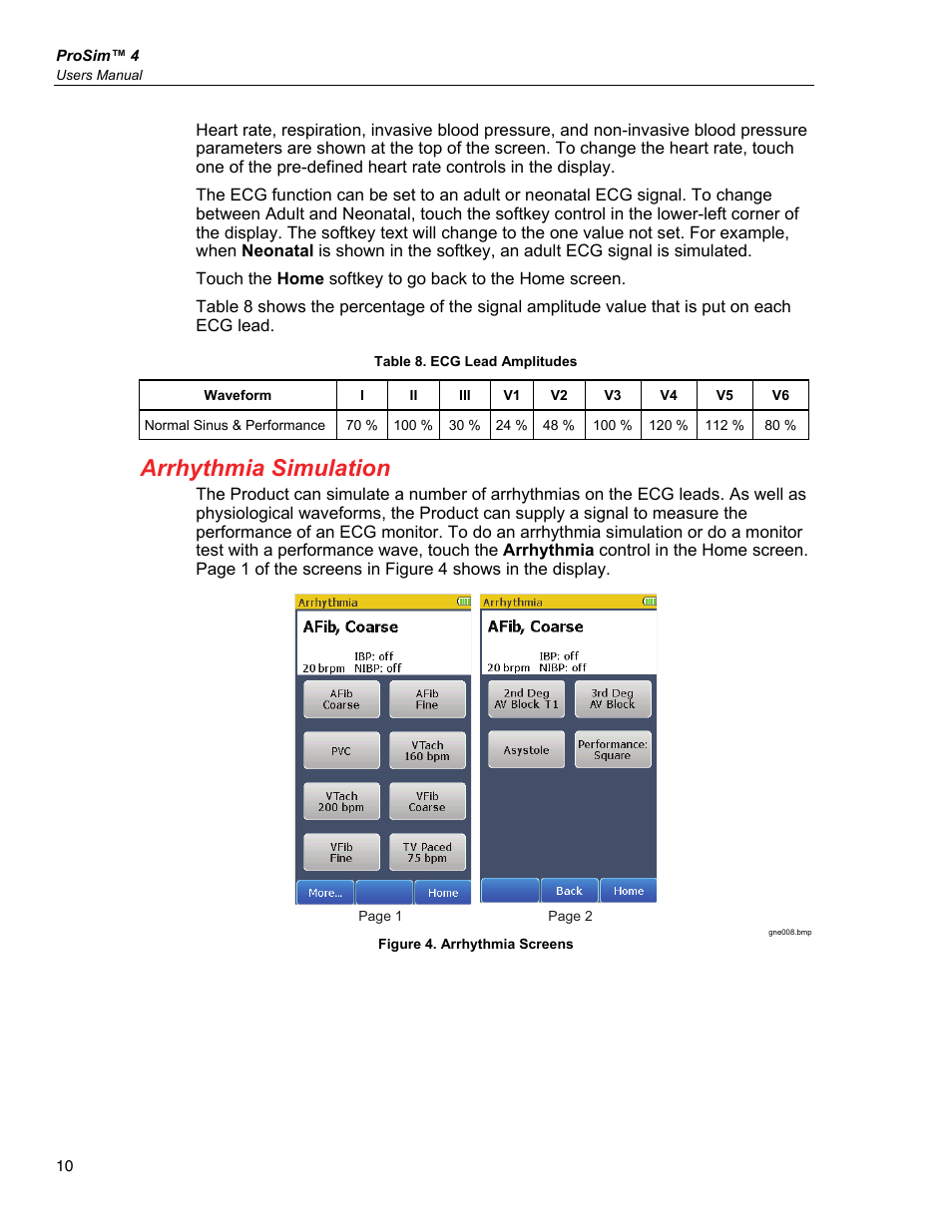 Arrhythmia simulation | Fluke Biomedical ProSim 4 User Manual | Page 20 / 46