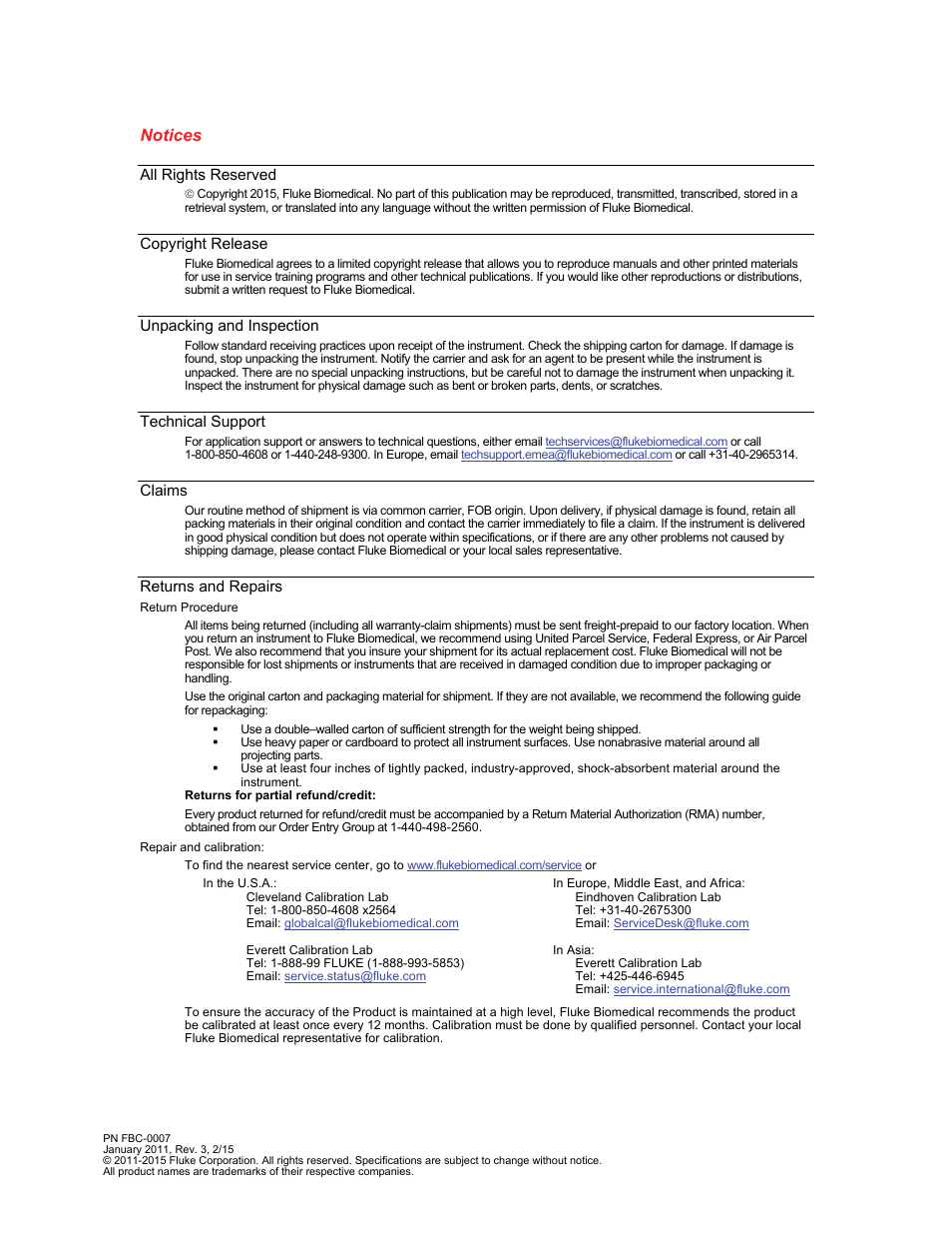 Notices | Fluke Biomedical ProSim 4 User Manual | Page 3 / 46