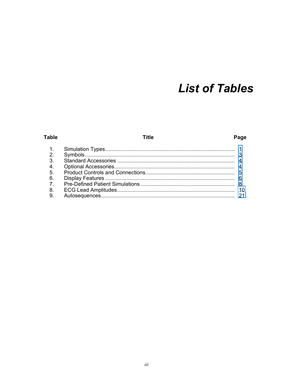 List of tables | Fluke Biomedical ProSim 4 User Manual | Page 7 / 46