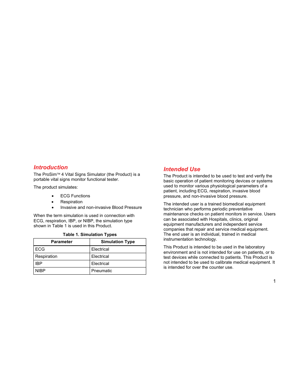 Introduction, Intended use | Fluke Biomedical ProSim 4 Getting Started User Manual | Page 13 / 32