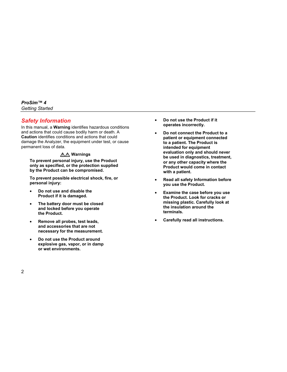 Safety information | Fluke Biomedical ProSim 4 Getting Started User Manual | Page 14 / 32
