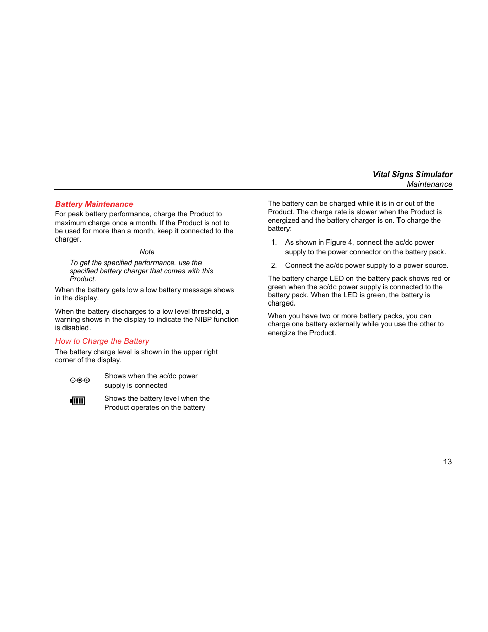 Battery maintenance, How to charge the battery | Fluke Biomedical ProSim 4 Getting Started User Manual | Page 25 / 32