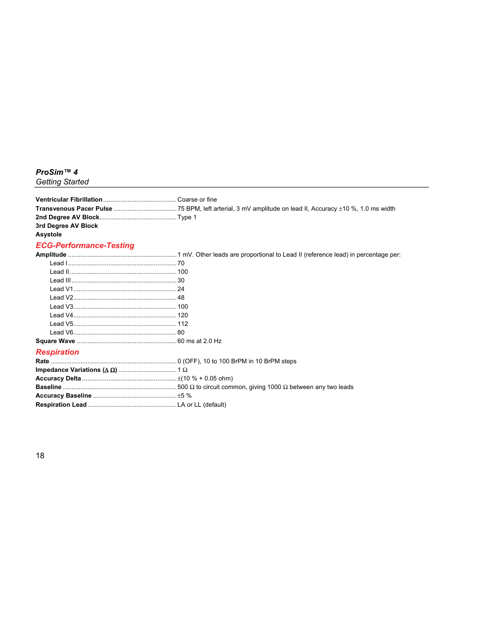 Ecg-performance-testing, Respiration | Fluke Biomedical ProSim 4 Getting Started User Manual | Page 30 / 32