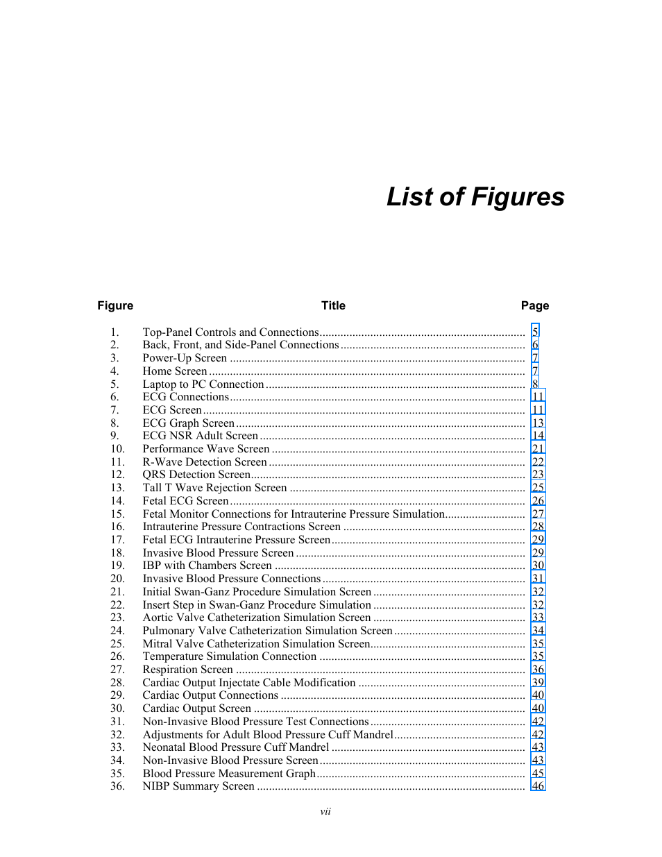 List of figures | Fluke Biomedical ProSim 6 User Manual | Page 11 / 102