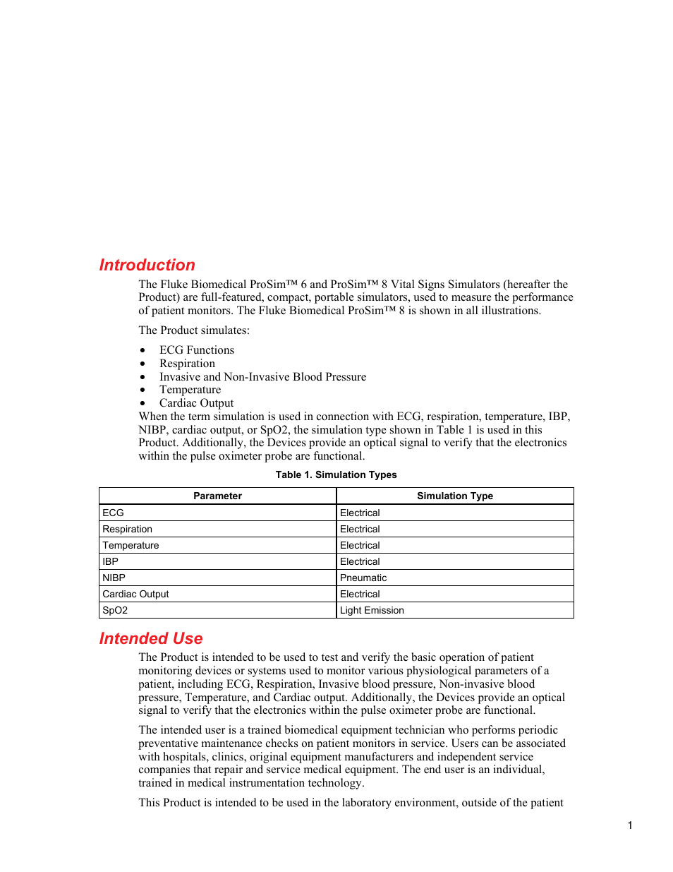 Introduction, Intended use | Fluke Biomedical ProSim 6 User Manual | Page 13 / 102