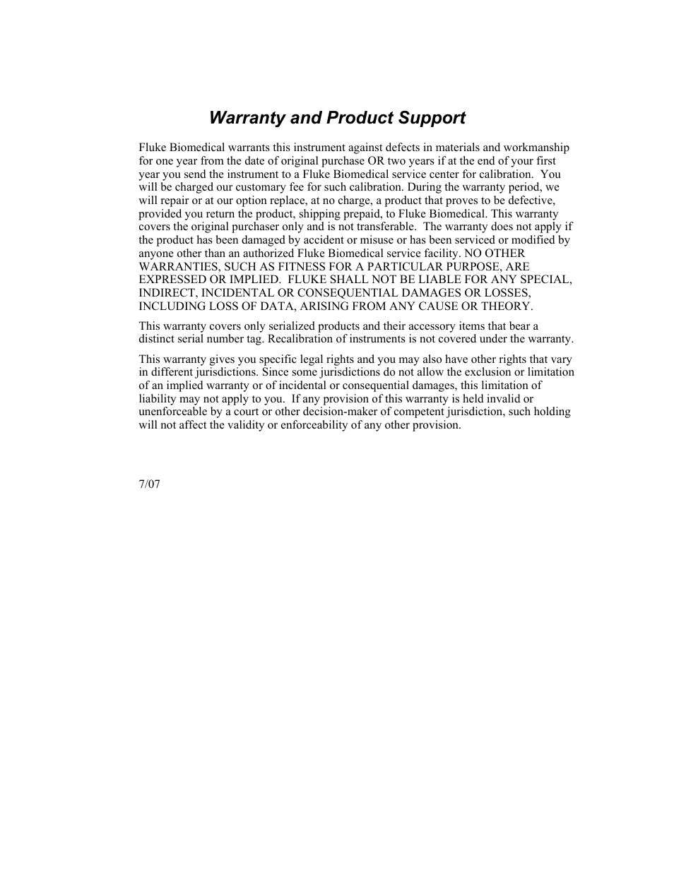 Warranty, Warranty and product support | Fluke Biomedical ProSim 6 User Manual | Page 2 / 102