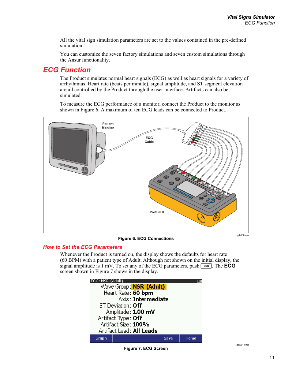 Ecg function, How to set the ecg parameters | Fluke Biomedical ProSim 6 User Manual | Page 23 / 102