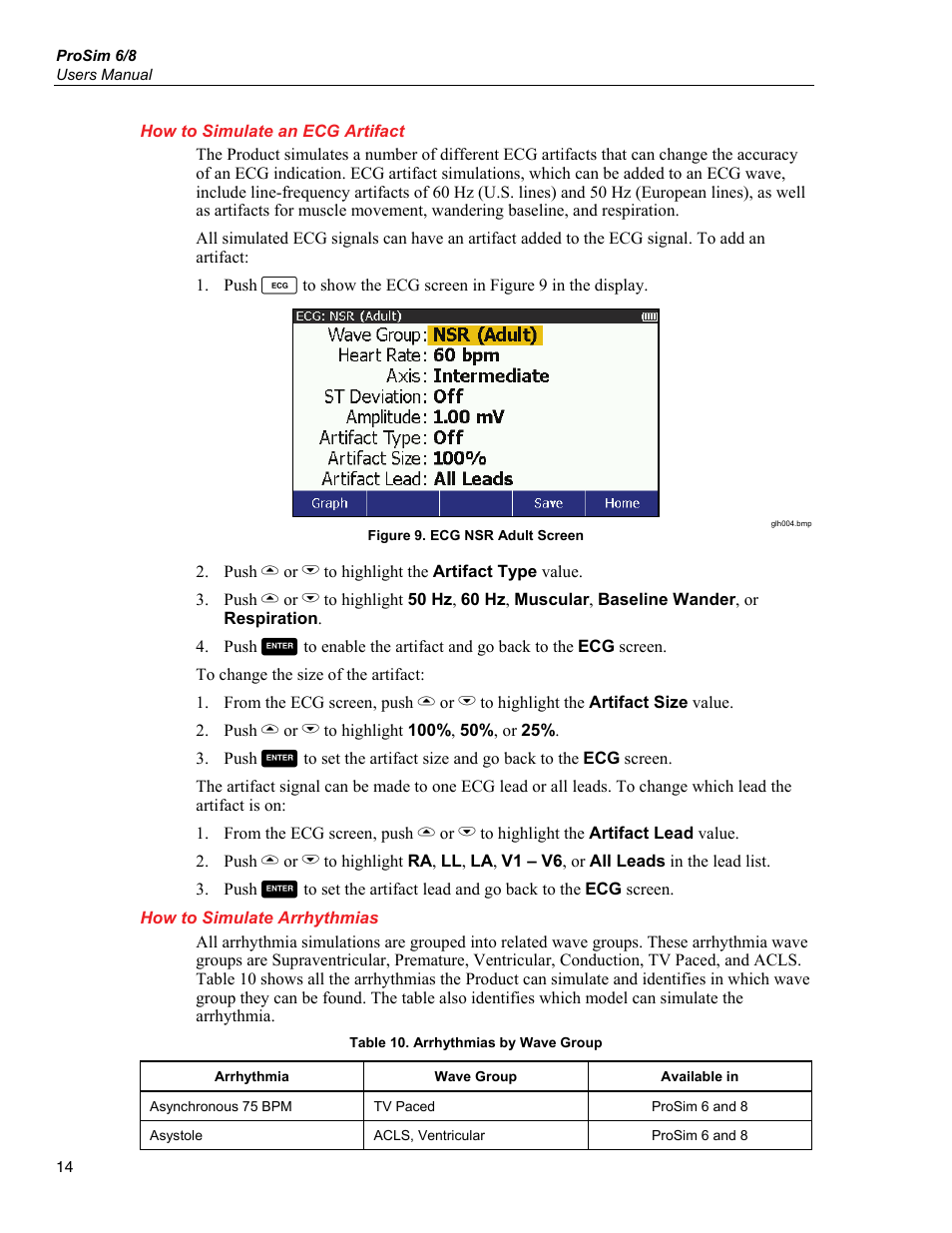 How to simulate an ecg artifact, How to simulate arrhythmias | Fluke Biomedical ProSim 6 User Manual | Page 26 / 102