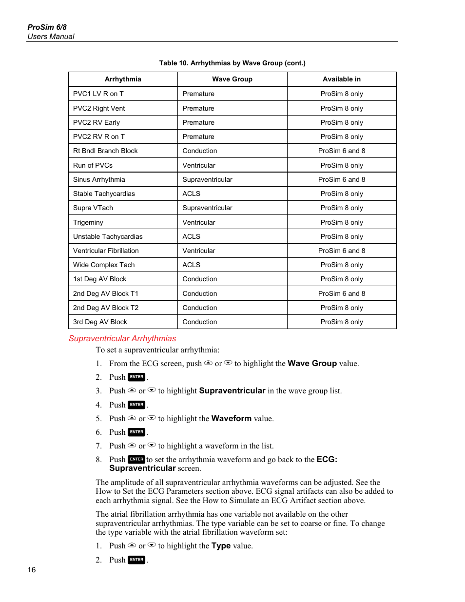 Supraventricular arrhythmias | Fluke Biomedical ProSim 6 User Manual | Page 28 / 102