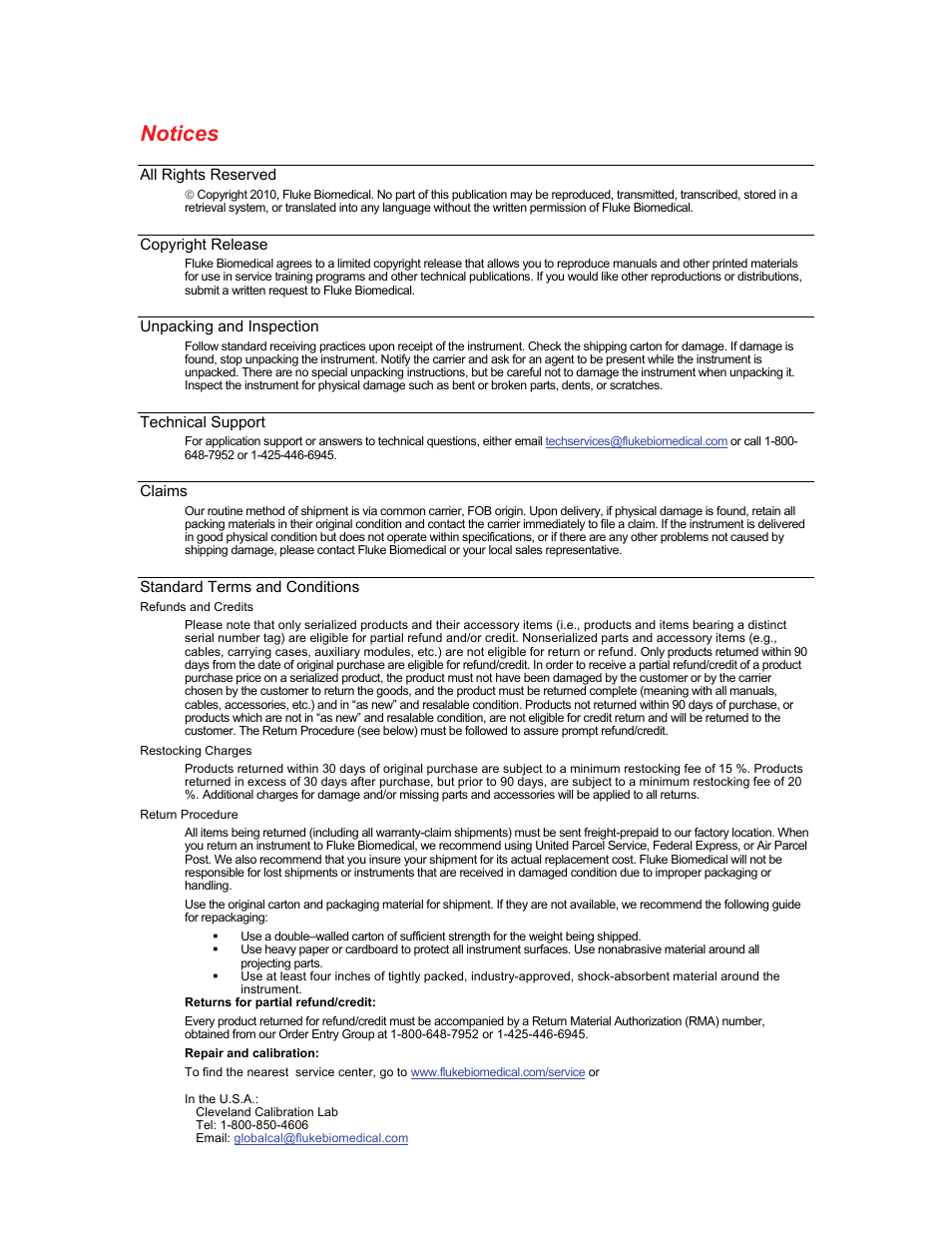 Notices | Fluke Biomedical ProSim 6 User Manual | Page 3 / 102