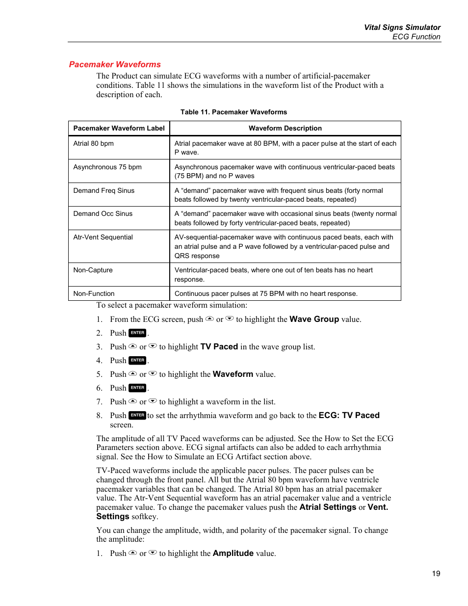 Pacemaker waveforms | Fluke Biomedical ProSim 6 User Manual | Page 31 / 102