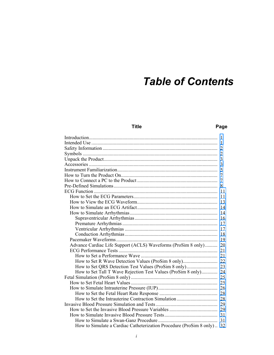 Fluke Biomedical ProSim 6 User Manual | Page 5 / 102