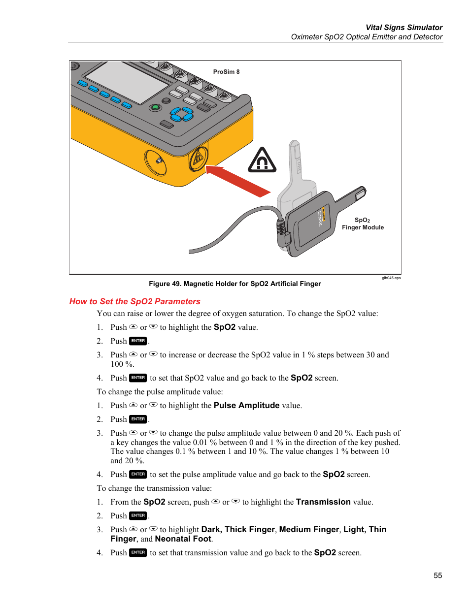 How to set the spo2 parameters | Fluke Biomedical ProSim 6 User Manual | Page 67 / 102