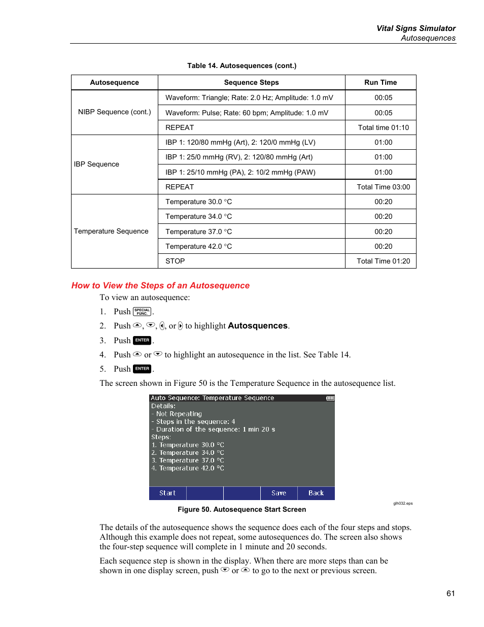 How to view the steps of an autosequence | Fluke Biomedical ProSim 6 User Manual | Page 73 / 102