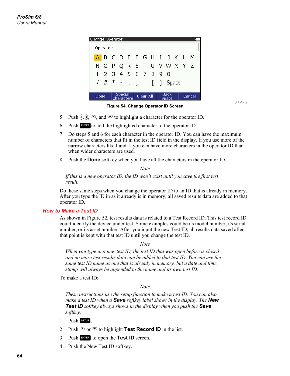 How to make a test id | Fluke Biomedical ProSim 6 User Manual | Page 76 / 102