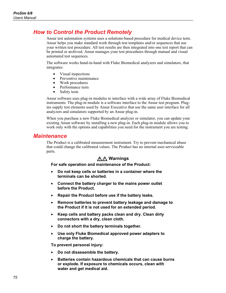 How to control the product remotely, Maintenance | Fluke Biomedical ProSim 6 User Manual | Page 84 / 102