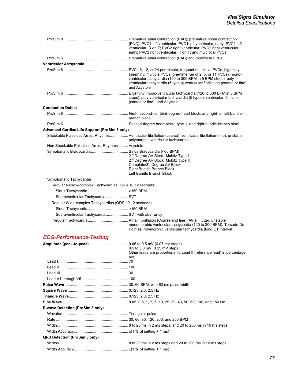 Ecg-performance-testing | Fluke Biomedical ProSim 6 User Manual | Page 89 / 102