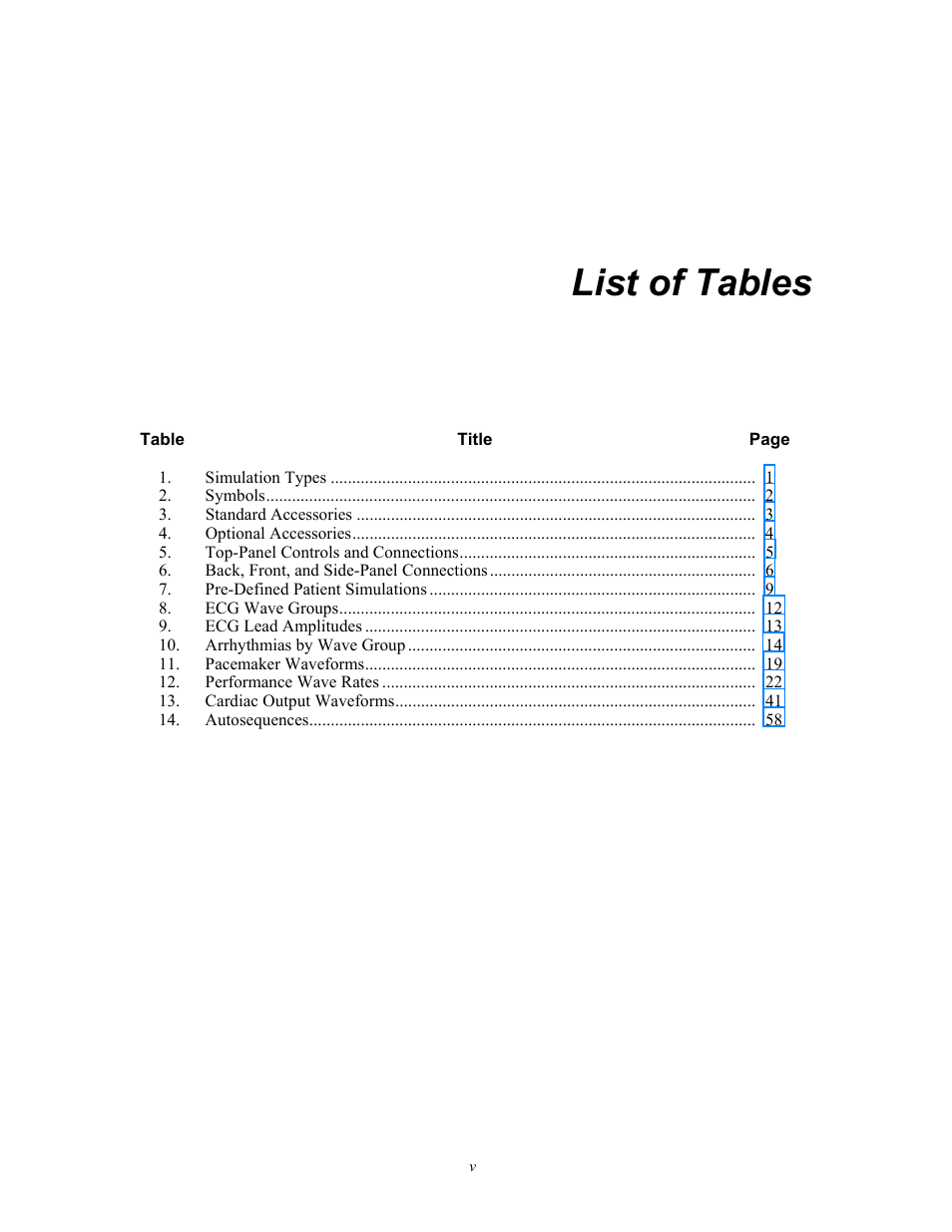 List of tables | Fluke Biomedical ProSim 6 User Manual | Page 9 / 102