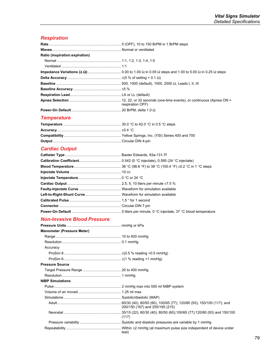 Respiration, Temperature, Cardiac output | Non-invasive blood pressure | Fluke Biomedical ProSim 6 User Manual | Page 91 / 102