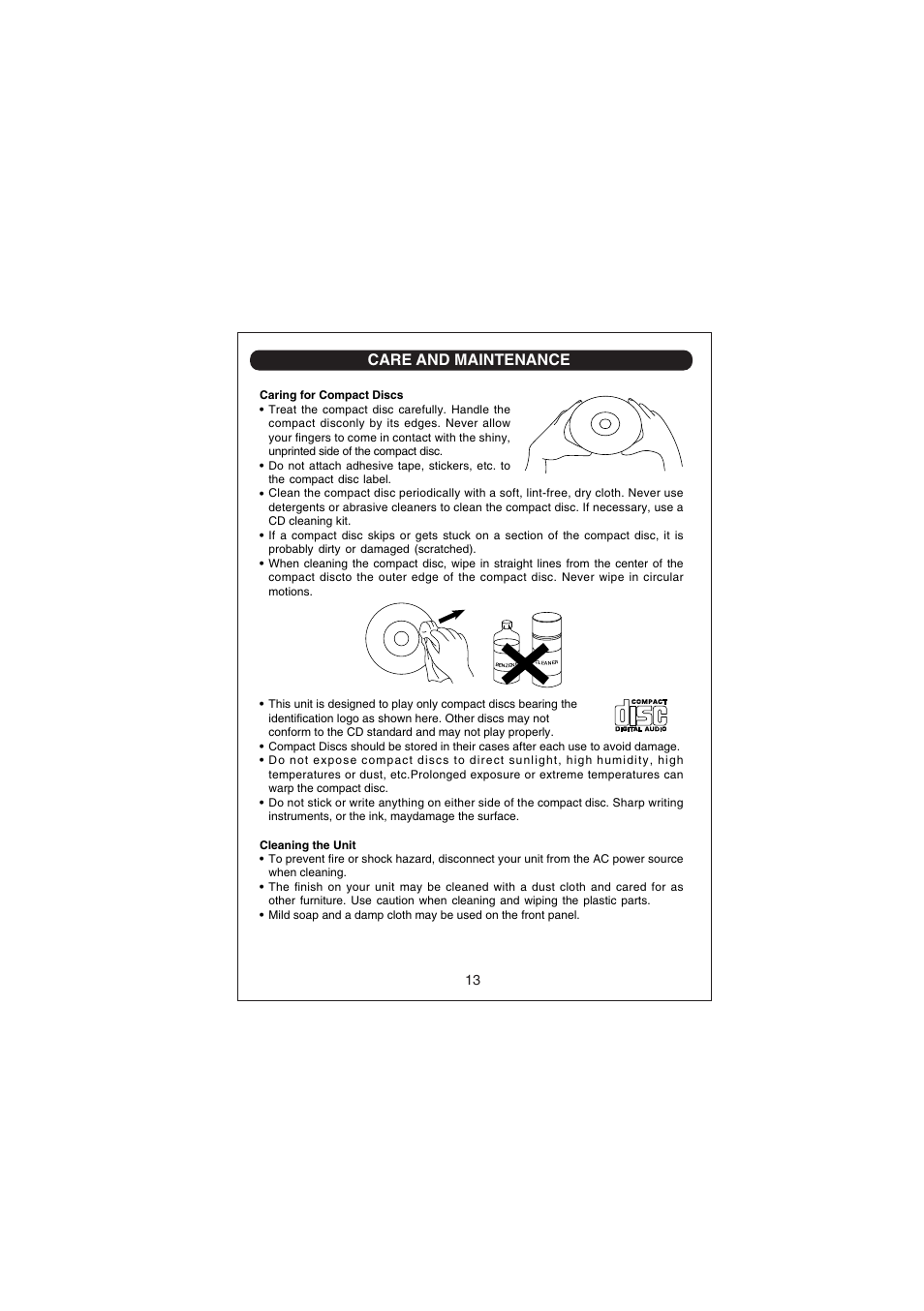 Care and maintenance | Curtis CD266 User Manual | Page 14 / 17