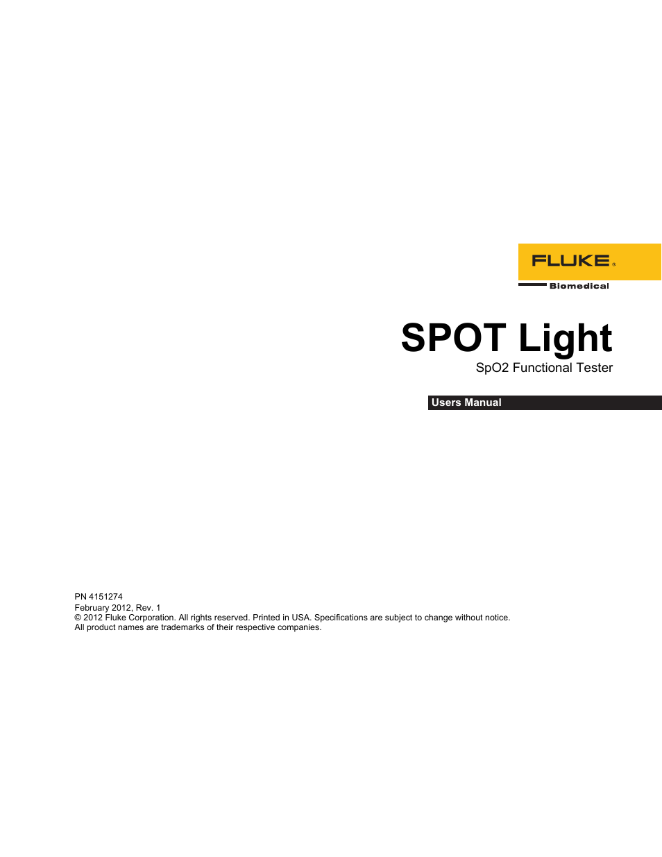 Fluke Biomedical SPOT Light User Manual | 28 pages