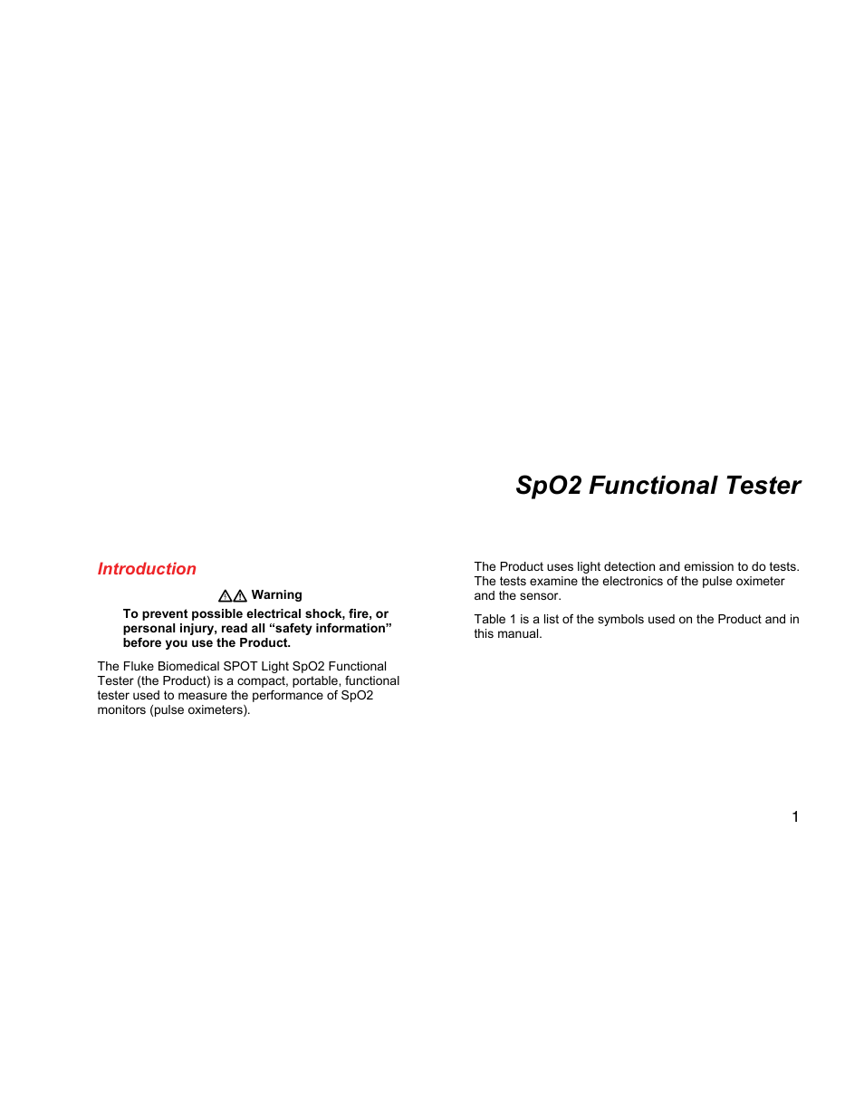 Introduction, Spo2 functional tester | Fluke Biomedical SPOT Light User Manual | Page 13 / 28