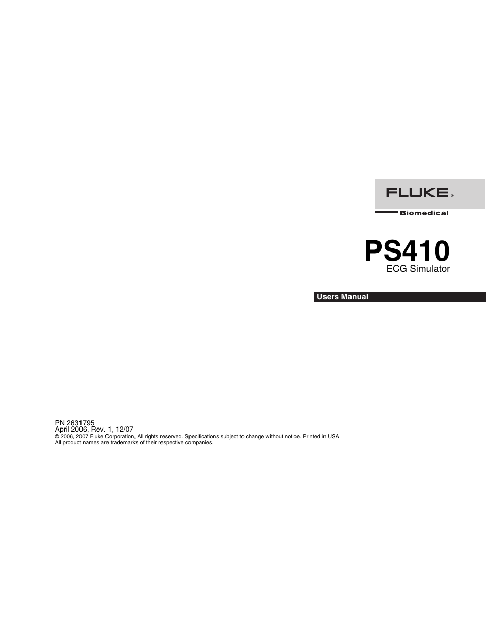 Fluke Biomedical PS410 User Manual | 26 pages