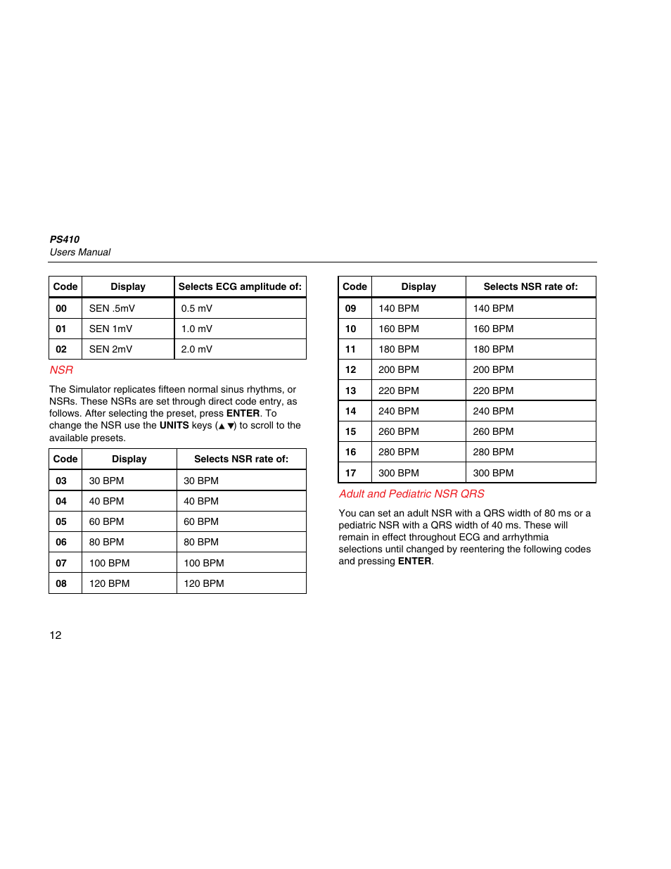 Adult and pediatric nsr qrs | Fluke Biomedical PS410 User Manual | Page 20 / 26